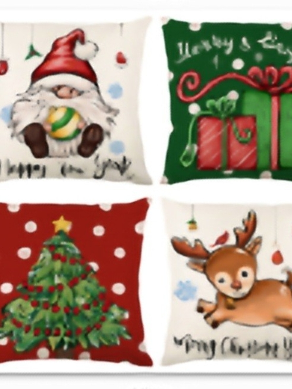 Holiday Gnome and Reindeer Decorative Throw Pillow Set Of 4 - Red, Green, White